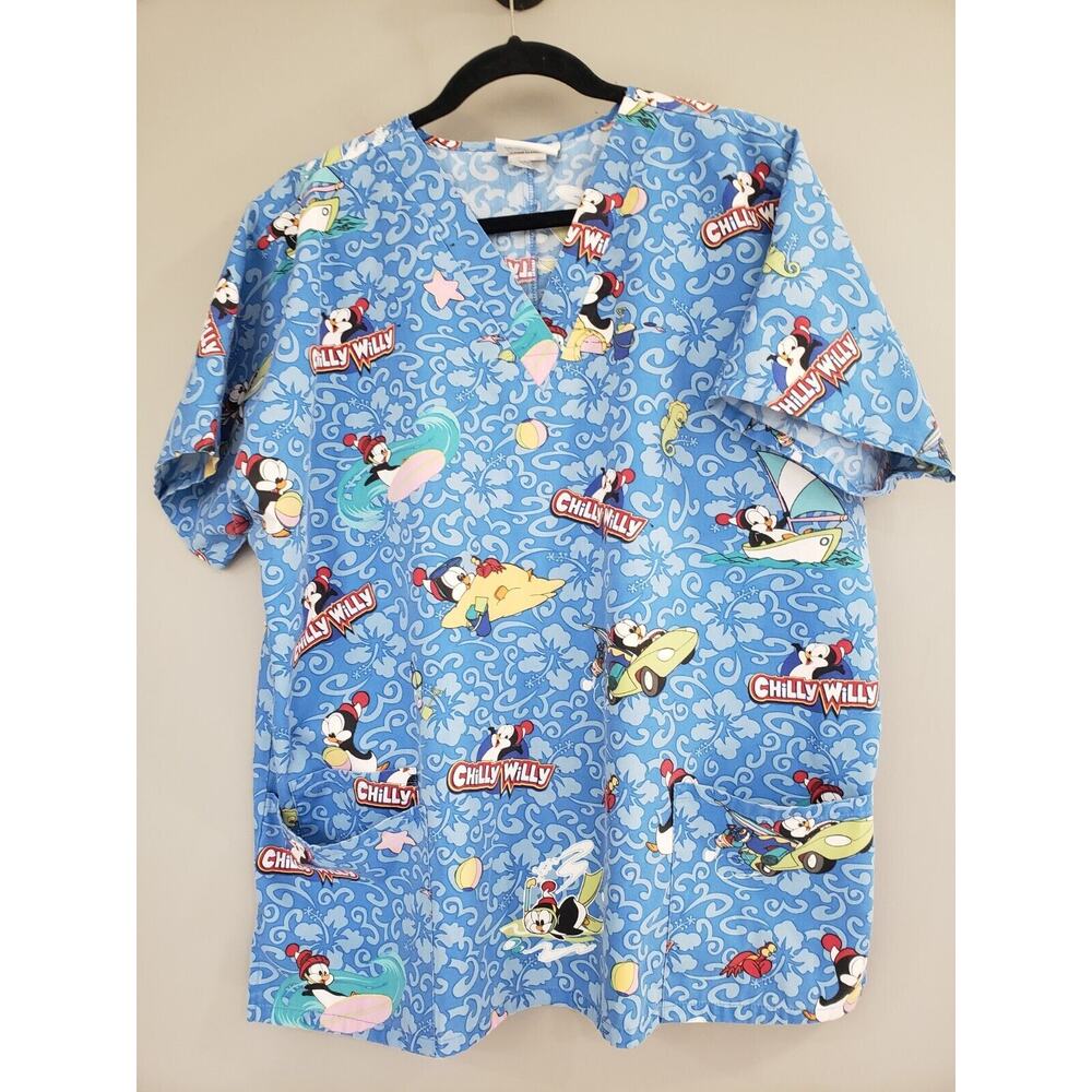 Chilly Willy Short Sleeve Scrub Medical Pockets Penguin Igloo Christmas Vet Zoo